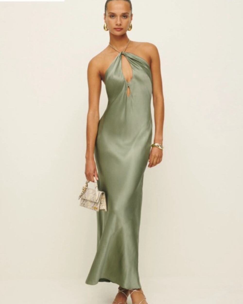 Reformation Yesenia Green 100% Silk Maxi Dress Size S
